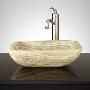 Green Onyx Oval Shaped Vessel Sink Natural <b>Stone</b> Basin Brushed Finish Fire Resistant 5-Year Warranty Modern Kitchen Dining - Product Image 1
