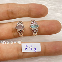 Bagues classiques en argent sterling 925 avec pierres précieuses naturelles de labradorite et de quartz rose taille marquise, serties clos, pour femmes