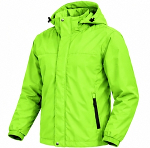 Veste à capuche imperméable vert néon pour homme, veste zippée sportive, col montant, coupe-vent d'hiver - Product Image 3