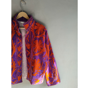 Hand Embroidered Breathable Velvet Blazer <b>Women</b> Button up Collar Floral Pattern Full Sleeve Autumn Bohemian Style <b>Coat</b> GIFT HER - Product Image 3