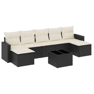 Ensemble de canapés en rotin d'extérieur moderne avec coussins crème, meubles de jardin en PE tressé noir, design contemporain imperméable - Product Image 4