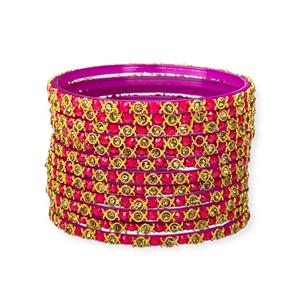 Bracelets en verre rose de luxe pour mariée avec clous en perles plaqués or, collection de mariage tendance pour femmes - Product Image 2