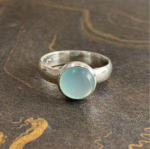 Simple Minimalist Round Aqua Chalcedony <b>925</b> <b>Silver</b> <b>Ring</b> - Handmade Designer Collection Jewelry Daily Wear - Product Image 1