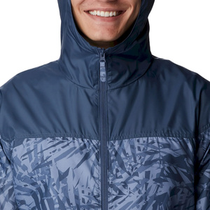 Wholesale Men's Navy Blue Printed Soft Shell Hooded <b>Jacket</b> With Zip Front Water Resistant Outdoor Wear - Product Image 5