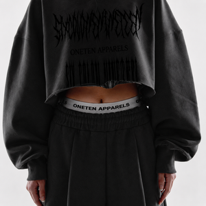 Ensemble de survêtement unisexe noir 2-en-1 : sweat à capuche court épais et pantalon de survêtement large, coupe ample, manches longues, style streetwear, idéal pour l'hiver - Product Image 4