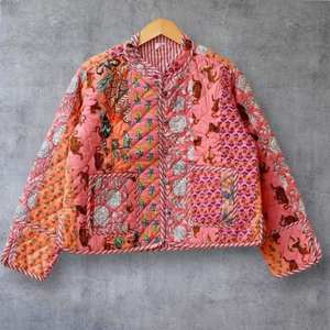 Wholesale Designer Reversible Cotton Jackets Indian Hand Block Print Kantha Jackets Patchwork <b>Quilted</b> <b>Floral</b> Autumn Jackets - Product Image 1