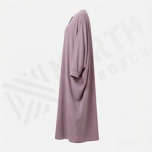 Ensemble Abaya Léger Deux Pièces en Polyester Col V Uni pour Femme, Robe Musulmane et Cardigan, Vêtements Islamiques Aïd Ramadan, Nouveauté en Gros - Product Image 3