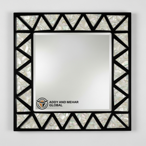 กระจกติดผนังงานฝีมือรักษ์โลกสไตล์อาร์ตเดโค ประดับมุกทรงสี่เหลี่ยมหรูหรา พร้อมกรอบเรขาคณิตสีดำ สำหรับตกแต่งงานแต่งงาน - Product Image 1