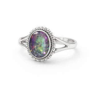 Bague en argent sterling 925 avec topaze mystique, faite à la main, de forme ronde, vente en gros, bague minimaliste, bague pour femme - Product Image 2