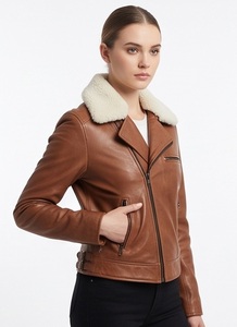 Chaqueta de Motociclista de Cuero Genuino para Mujer al por Mayor con Cuello Desmontable, Cremallera, Cortavientos, Calefactable y Ecológica para Invierno - Product Image 2