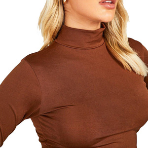 Women's Brown <b>Turtleneck</b> Long Sleeve Crop <b>Top</b> Ruched Knitted Slim Fit Solid Color Sexy Club Wear - Product Image 5