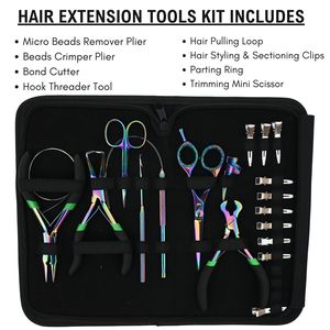 Kit Profesional de Herramientas para Extensiones de Cabello: Alicates para Remover Microperlas, Rizador de Perlas, Cortador de Adhesivos, Enhebrador de Gancho, Mini Tijeras y Clips - Product Image 2