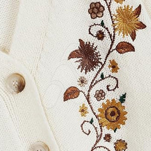 Pull en tricot 100 % coton pour femme, broderie florale, doux, boutons dissimulés, décontracté, haute qualité, respirant, séchage rapide - Product Image 3