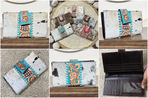 Trending Vintage Hand Tooled Genuine Cowhide Leather Clutch With Floral Pattern Jackpot Design Ladies Western Purse for Women's - Product Image 3