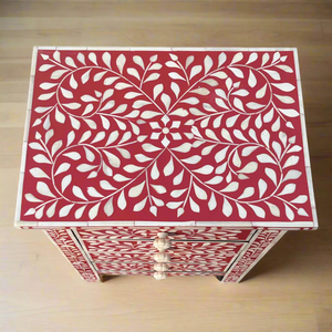 Commode à 4 tiroirs en bois sculpté à la main, incrustations osseuses rouges et blanches traditionnelles, meuble de salon aux prix les plus bas - Product Image 4