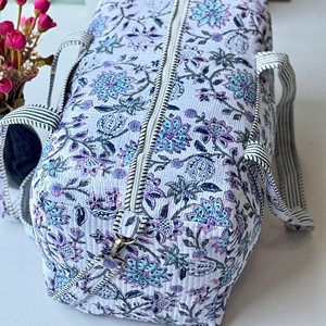 Floral Print Textile Weekender <b>Duffel</b> <b>Bag</b> with Zipper Closure Large Capacity Travel <b>Bag</b> & Outdoor Storage Handmade Weekender - Product Image 6
