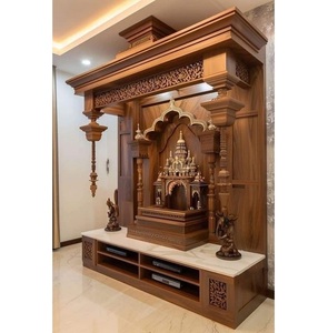 Grand Luxury Handcrafted Solid Wood Home <b>Mandir</b> Ornate Carved Pooja Unit with Storage for Living Room - Product Image 1
