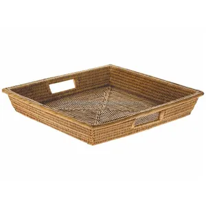 Wholesale Vietnam Rattan Round Serving Tray Basket King Craft Viet Handwoven Home Rattan Basket Tray