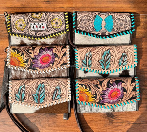 กระเป๋าคลัทช์ผู้หญิงสำหรับงานแกะสลักด้วยมือลายดอกทานตะวันหนังวัวสไตล์ตะวันตกดีไซน์ใหม่ - Product Image 2