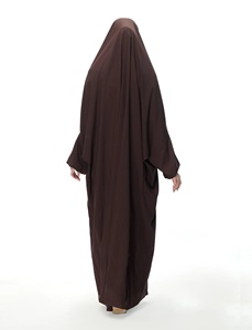 Brown Modest Abaya Long Sleeve High Neck Floor Length <b>Loose</b> Fit Women Middle East Daily Wear Solid Color Polyester <b>Dress</b> - Product Image 5