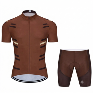 Ensemble de maillot de cyclisme personnalisé marron pour hommes, femmes et unisexe, écologique, léger, respirant, à séchage rapide, avec short de vélo à bretelles à manches courtes - Product Image 1