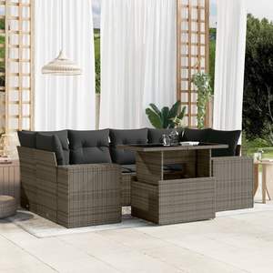 Conjunto de Sofá de Jardín de Ratán PE Gris con Acero con Recubrimiento en Polvo y Vidrio Templado, Muebles de Exterior Premium - Product Image 1