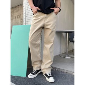 Jean en denim beige tendance pour homme, coupe droite ample et décontractée, 100 % coton, lavé, écologique, respirant, taille 28-42, style vintage - Product Image 6