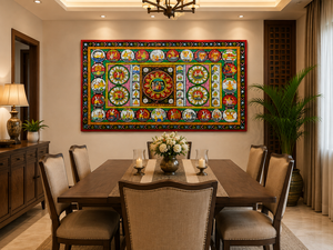 Cuadro de Arte Folclórico Pattachitra Hecho a Mano, Diseño de Krishna RaasLeela, Pintura Tradicional de Odisha para Decoración del Hogar, Comedor, Sala de Estar - Product Image 3