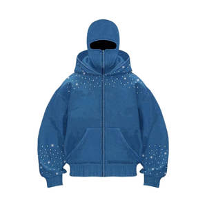 Sweat-shirt lourd en molleton de coton avec logo personnalisé OEM, cagoule intégrale zippée pour homme, masque de ski, style ninja, strass, streetwear - Product Image 5