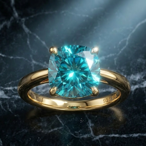Anillo Hidroplacado Azul Intenso para Mujer con Gema Redonda, Talla US 6, Plata de Ley 925, Chapado en Oro de 18K, Regalo de Aniversario - Product Image 4