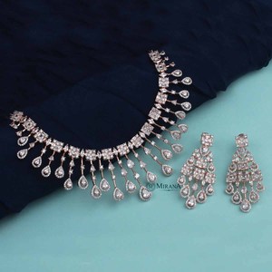 Gold Plated Zircon Waterfall Necklace and Earring Set for Wedding - Product Image 1