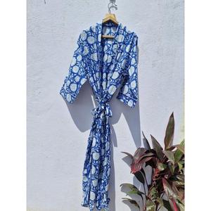 Bata de Baño de Algodón Floral para Mujer, Kimono Ligero, Bata de Verano, Ropa de Estar por Casa Estilo Boho, Bata de Spa - Product Image 1