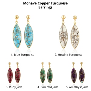 Wholesale Cute Fashion Jewelry Mohave Copper Turquoise Drop <b>Earrings</b> Brass 18K Gold Plated Marquise Gemstone Bezel Set <b>Earrings</b> - Product Image 1