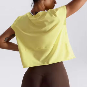 T-shirt court pour femme, design tendance, confortable pour un usage quotidien, coupe ample, sportif, uni, manches courtes, séchage rapide, respirant, 100% coton - Product Image 5