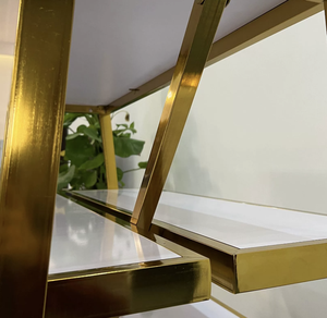 Étagère de présentation industrielle double face à 4 niveaux en acier inoxydable doré robuste pour magasin de détail, supermarché - Product Image 5