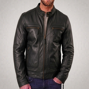 Vestes en cuir pour hommes de haute qualité à prix de gros, col montant, respirantes, coupe-vent, logo personnalisé, veste d'hiver, design personnalisé pour hommes - Product Image 1