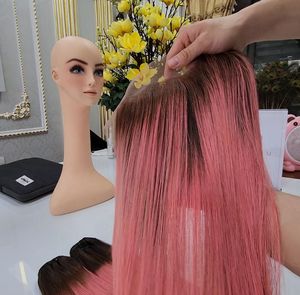 Paquetes y cierre de color rosa liso de hueso | Cabello humano vietnamita súper doble dibujado - Product Image 3