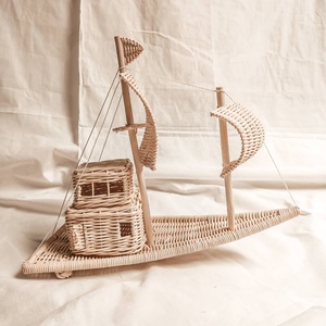 Juguetes ecológicos para niños, barco de ratán natural, modelo de barco en miniatura, piezas decorativas para la habitación infantil. - Product Image 1