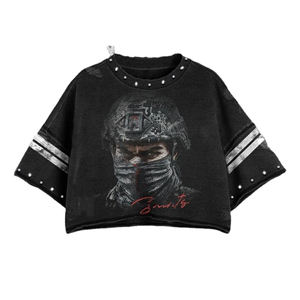 T-shirt d'été élégant pour homme, noir délavé, imprimé strass, 100% coton premium, coupe ample, style hip-hop, t-shirt épais vierge - Product Image 1