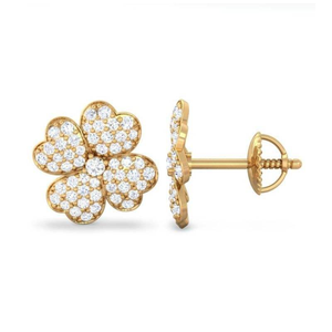 Floral Diamond Cluster <b>Stud</b> <b>Earrings</b> | Flower Shape Gold <b>Earrings</b> with Round Cut Diamonds | Elegant Fine Jewelry Gift for Women - Product Image 3