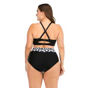 Conjunto de Bikini con Estampado Geométrico para Mujer, Talla Grande, Cuello Halter, Cintura Alta, Traje de Baño de Spandex y Poliéster - Product Image 3