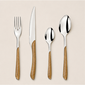 Ensemble de couverts exclusifs en acier inoxydable avec manche en bois naturel, couverts écologiques pour restaurants et hôtels, prix bas - Product Image 1