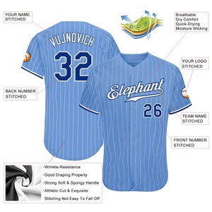 Anti-Bacterial Top Quality OMMiZ men Custom <b>Light</b> Blue White Pinstripe Royal-White Authentic Baseball Jersey - Product Image 4