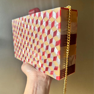 Pochette de soirée de luxe en résine artisanale, sac à main en acrylique haut de gamme, décoration brodée vintage, sac à main en résine mosaïque tendance - Product Image 1