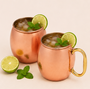 Ensemble de tasses à Moscow Mule en cuivre pur, fabriquées à la main, martelées, avec poignée en laiton, articles de bar haut de gamme pour cocktails, bière et cadeaux - Product Image 2