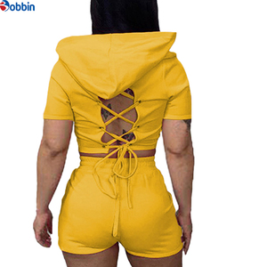 Conjuntos de Ropa Deportiva de Verano para Mujer, Conjuntos de 2 Piezas con Capucha y Manga Corta, Estilo Urbano Personalizado, Sólido, por Encima de la Rodilla, Tendencia en Ventas - Product Image 5