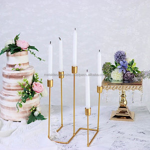 12" Gold 5 Arm Geometric Metal <b>Candelabra</b> Taper Candle Holder Party Decorations - Product Image 4