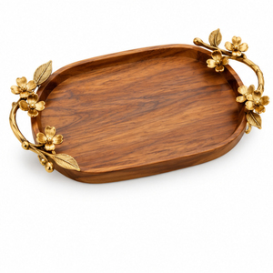 Bandeja de Servir de Madera con Asas de Rama de Olivo Dorada, Plato Rectangular Decorativo de Lujo para Decoración de Hoteles y Bodas - Product Image 5