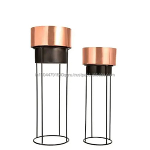 La mejor venta de maceta de cobre y negro de doble tono de metal con soporte - Product Image 1