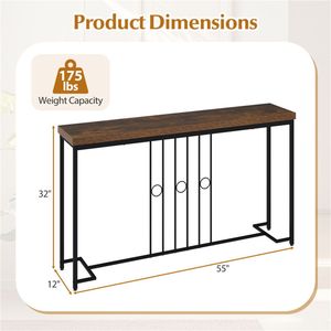 Table console industrielle étroite de 55 pouces avec plateau en bois rustique, capacité de 175 lb, catégorie de produits : tables consoles - Product Image 2